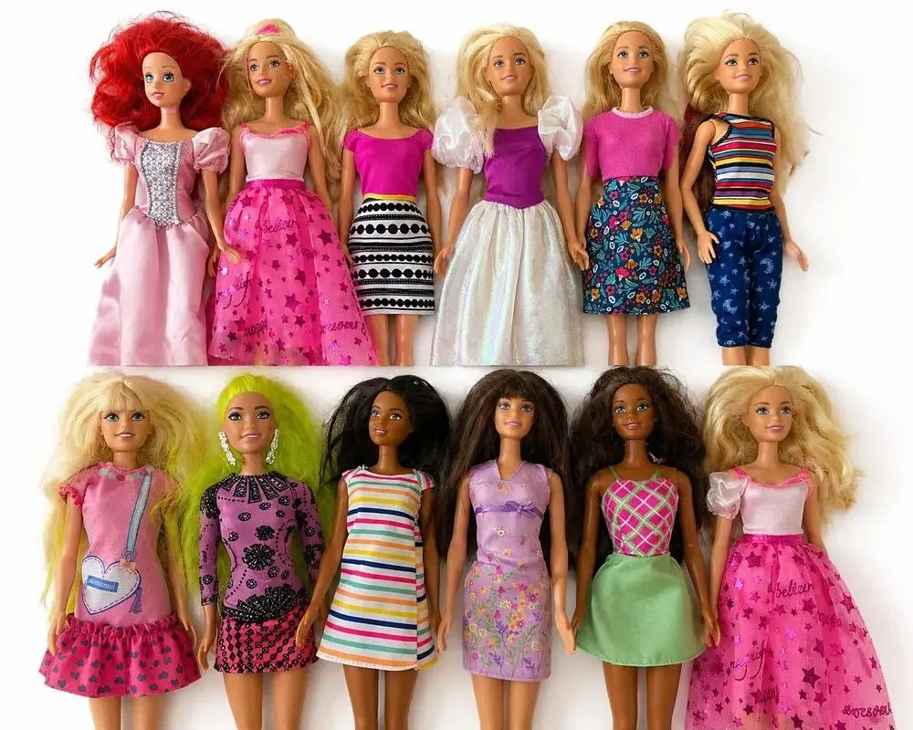 Lot of 12 Mattel Barbie Dolls with Clothes Mixed Fashion Dolls Blonde Brunette